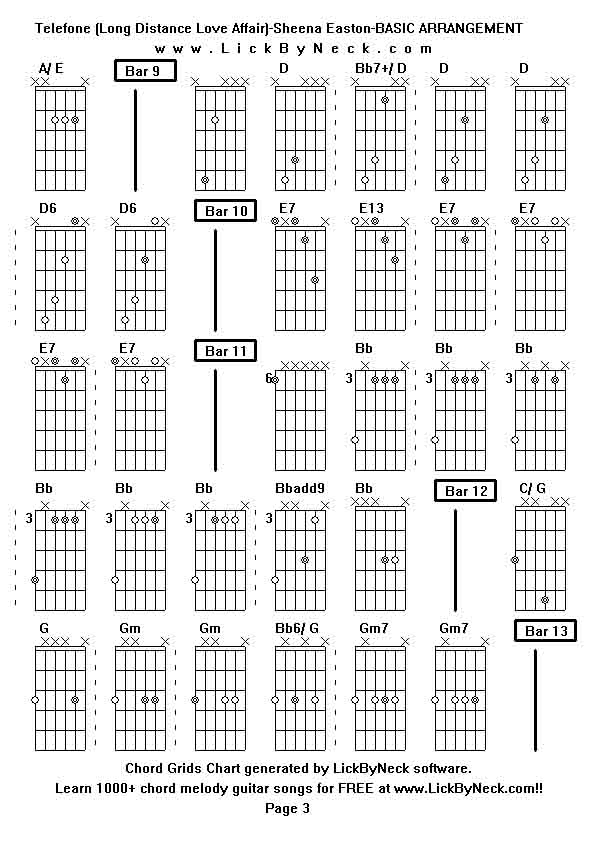 Chord Grids Chart of chord melody fingerstyle guitar song-Telefone (Long Distance Love Affair)-Sheena Easton-BASIC ARRANGEMENT,generated by LickByNeck software.